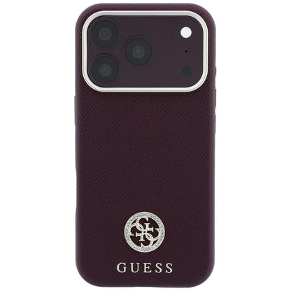 MagSafe Case for Apple iPhone 18 Pro / 17 Pro, Guess, Grained Round Strass Logo, Burgundy