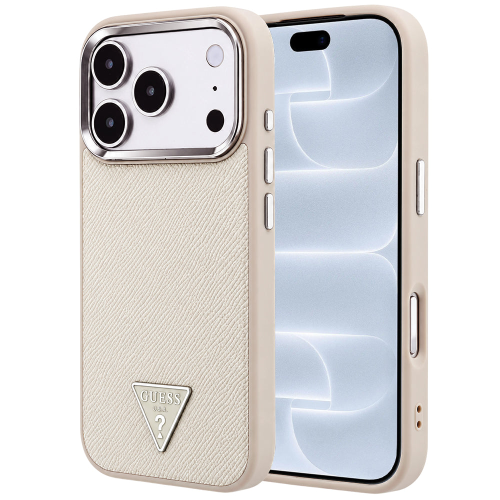 MagSafe Case for Apple iPhone 18 Pro / 17 Pro, Guess, Grained Triangle Logo, Beige