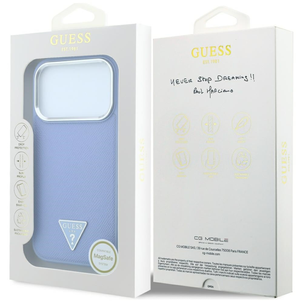 MagSafe Case for Apple iPhone 18 Pro / 17 Pro, Guess, Grained Triangle Logo, Blue