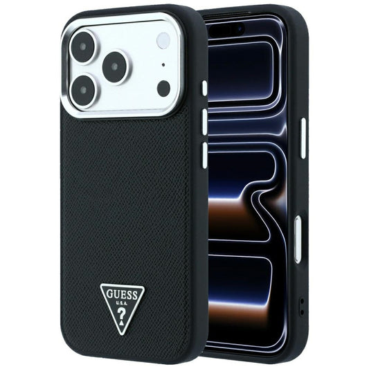 MagSafe Case for Apple iPhone 18 Pro / 17 Pro, Guess, Grained Triangle Logo, Black