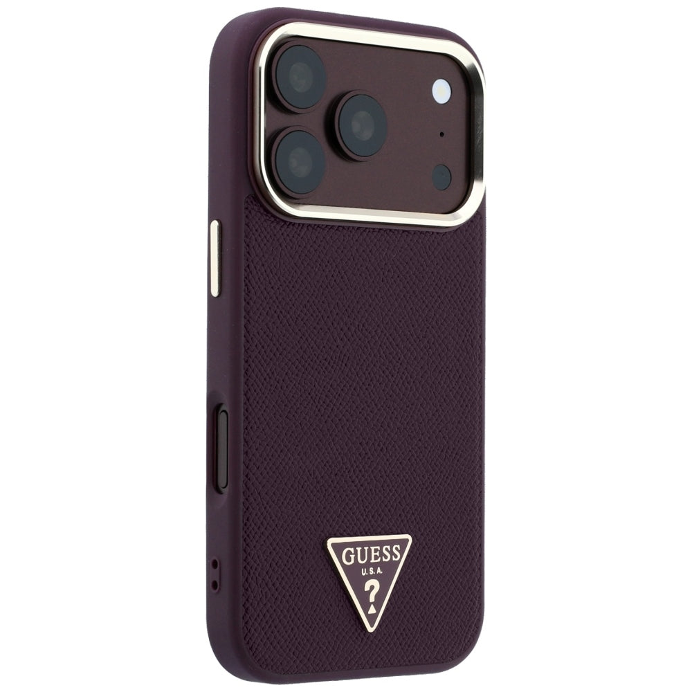 MagSafe Case for Apple iPhone 18 Pro / 17 Pro, Guess, Grained Triangle Logo, Burgundy