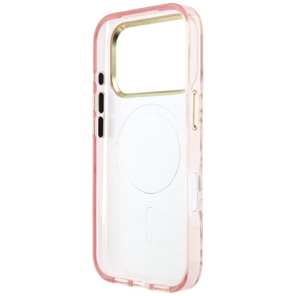 MagSafe Case for Apple iPhone 18 Pro / 17 Pro, Guess, Leopard Glitter Triangle Logo, Pink