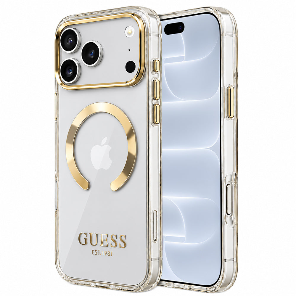 MagSafe Case for Apple iPhone 18 Pro / 17 Pro, Guess, Metal Outline, Gold
