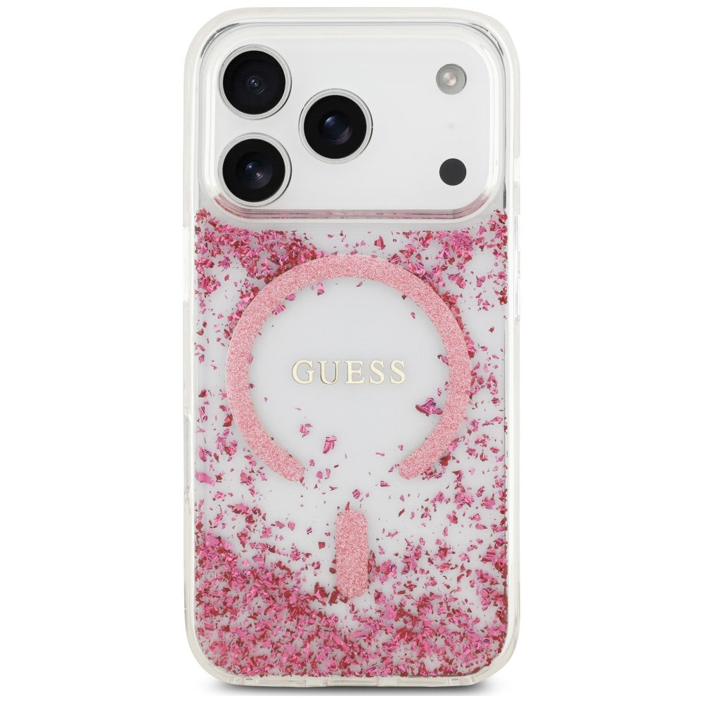 MagSafe Case for Apple iPhone 18 Pro / 17 Pro, Guess, Resin Bottom Glitter, Pink