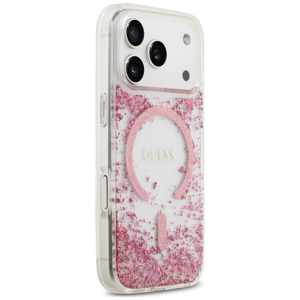 MagSafe Case for Apple iPhone 18 Pro / 17 Pro, Guess, Resin Bottom Glitter, Pink