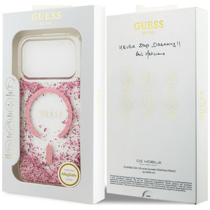 MagSafe Case for Apple iPhone 18 Pro / 17 Pro, Guess, Resin Bottom Glitter, Pink