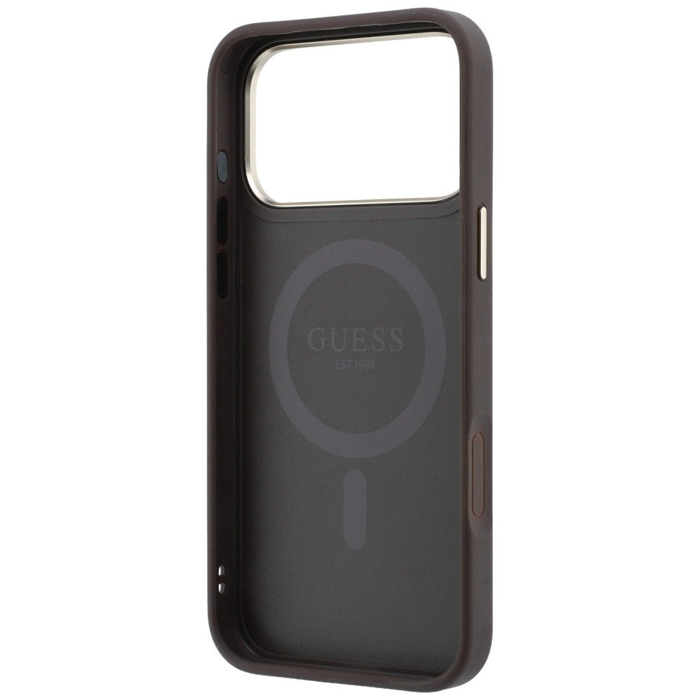 MagSafe Case for Apple iPhone 18 Pro / 17 Pro, Guess, Ring Stand 360 4G Classic Logo, Brown