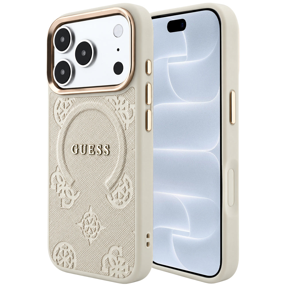MagSafe Case for Apple iPhone 18 Pro / 17 Pro, Guess, Saffiano Peony Ring, Beige