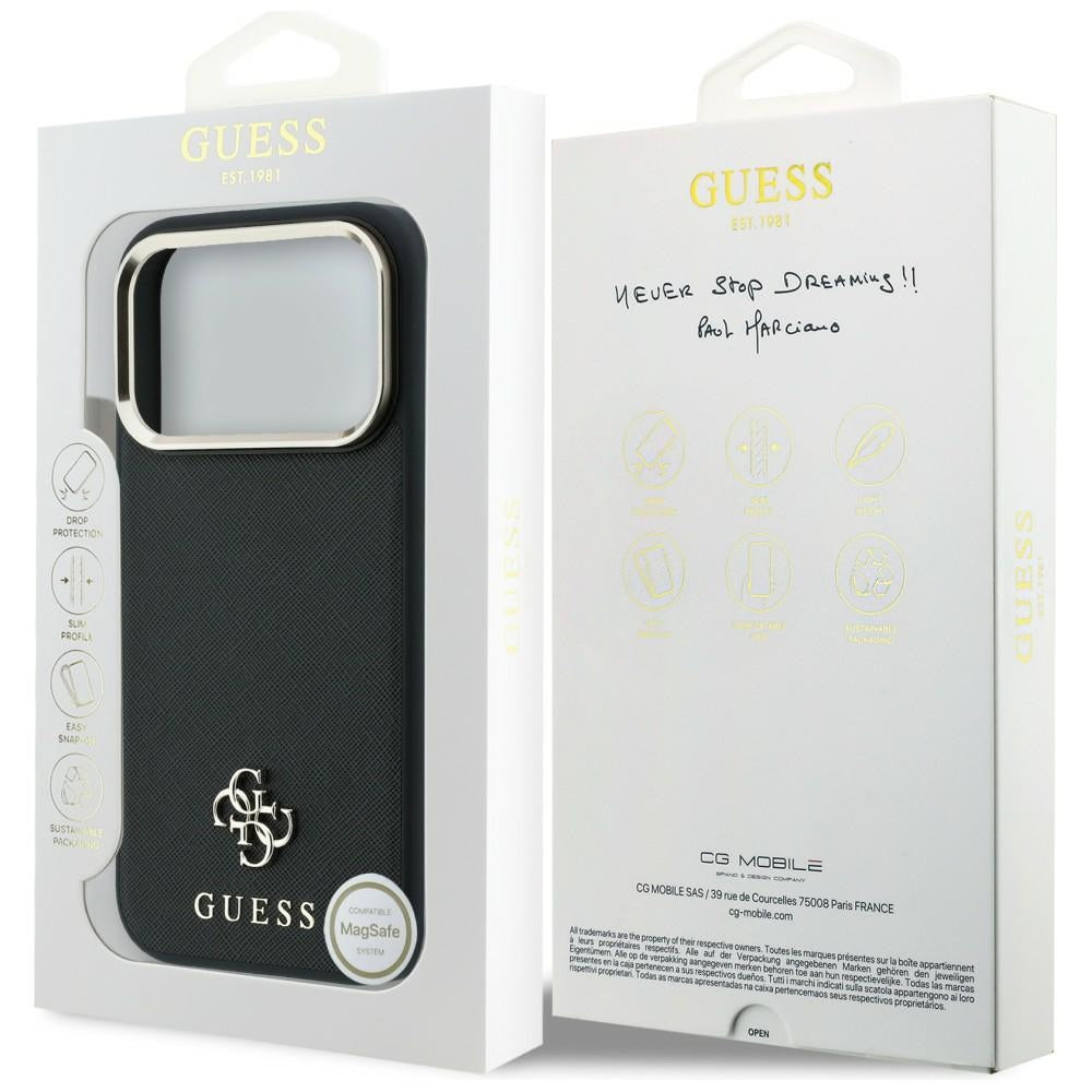 MagSafe Case for Apple iPhone 18 Pro / 17 Pro, Guess, Saffiano Small 4G Classic, Black