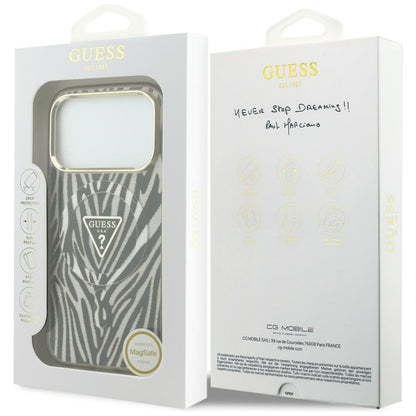 MagSafe Case for Apple iPhone 18 Pro / 17 Pro, Guess, Zebra Glitter Triangle Logo, Gold