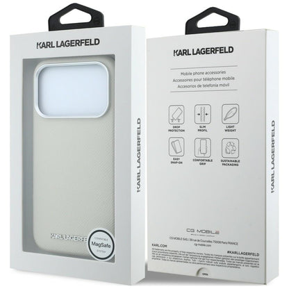 MagSafe Case for Apple iPhone 18 Pro / 17 Pro, Karl Lagerfeld, Grained Elongated Logo, Beige