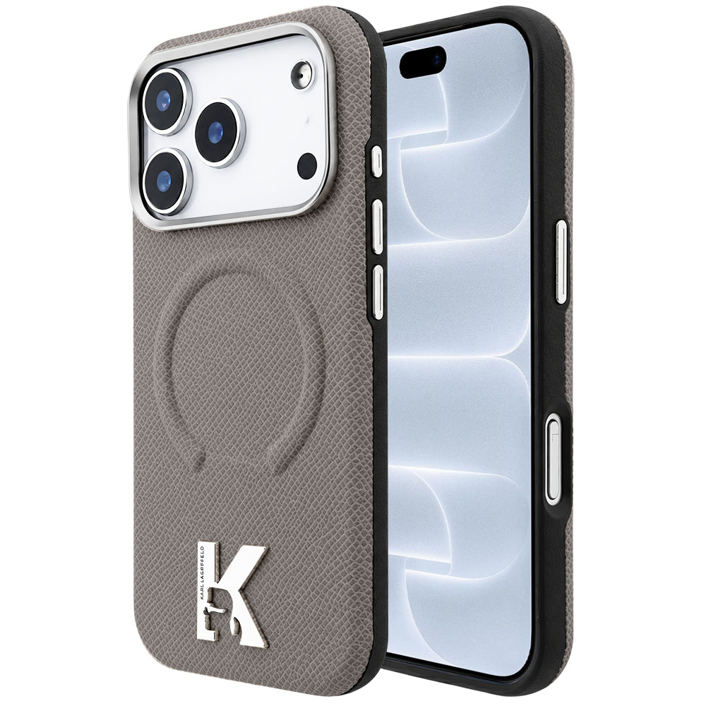 MagSafe Case for Apple iPhone 18 Pro / 17 Pro, Karl Lagerfeld, Grained Embossed Ring, Beige