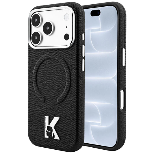 MagSafe Case for Apple iPhone 18 Pro / 17 Pro, Karl Lagerfeld, Grained Embossed Ring, Black