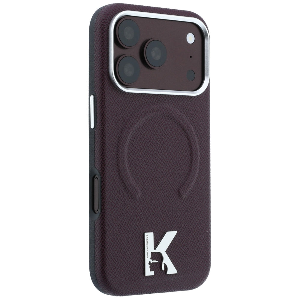 MagSafe Case for Apple iPhone 18 Pro / 17 Pro, Karl Lagerfeld, Grained Embossed Ring, Burgundy