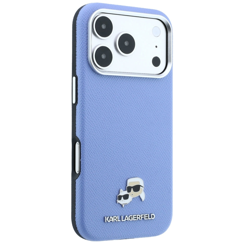 MagSafe Case for Apple iPhone 18 Pro / 17 Pro, Karl Lagerfeld, Grained Karl & Choupette Head's Metal, Blue