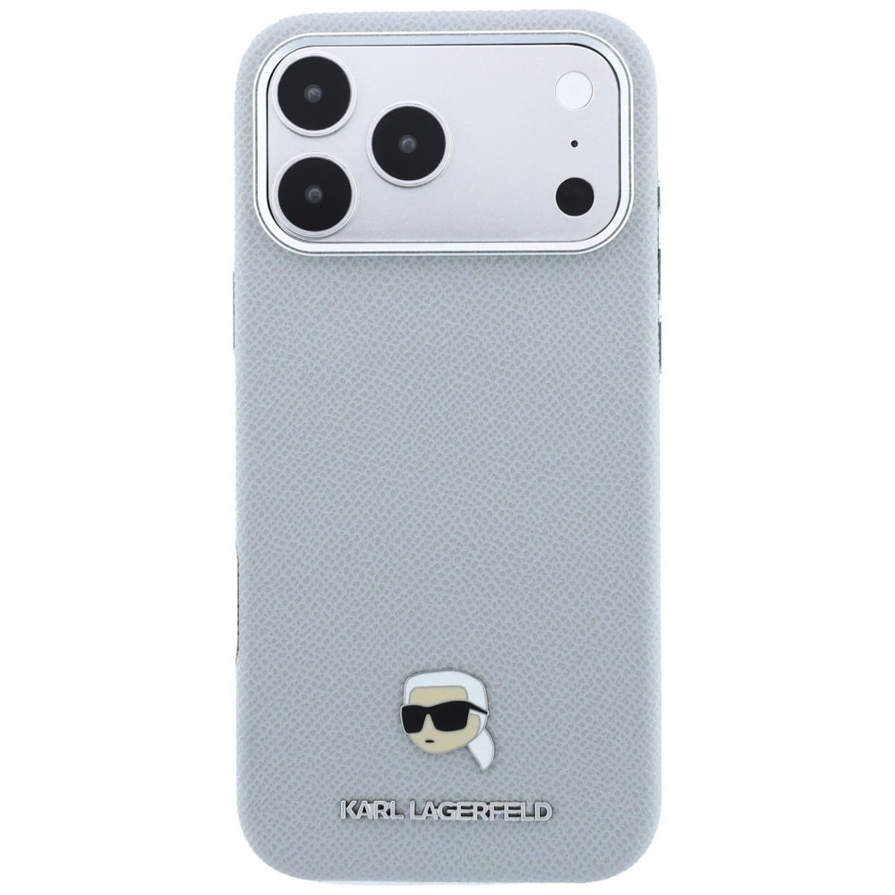 MagSafe Case for Apple iPhone 18 Pro / 17 Pro, Karl Lagerfeld, Grained Karl Head's Metal, Gray