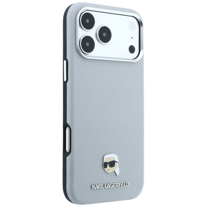 MagSafe Case for Apple iPhone 18 Pro / 17 Pro, Karl Lagerfeld, Grained Karl Head's Metal, Gray