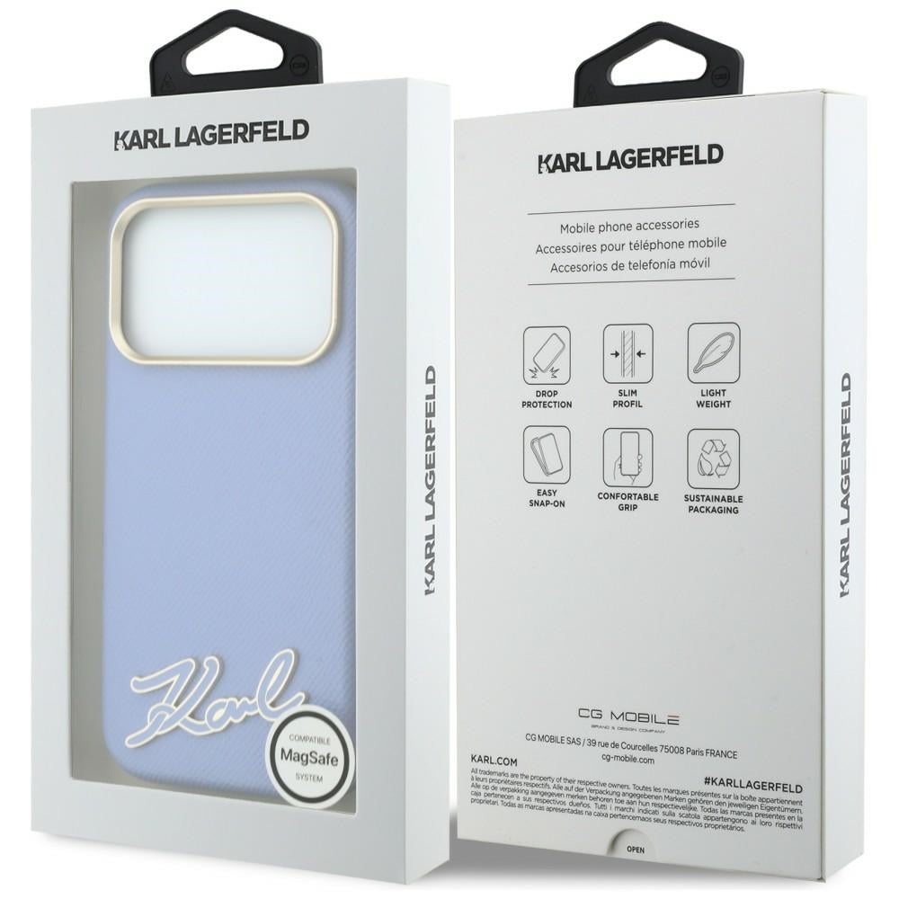 MagSafe Case for Apple iPhone 18 Pro / 17 Pro, Karl Lagerfeld, Grained Resin Sign Logo, Blue