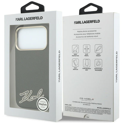 MagSafe Case for Apple iPhone 18 Pro / 17 Pro, Karl Lagerfeld, Grained Resin Sign Logo, Black