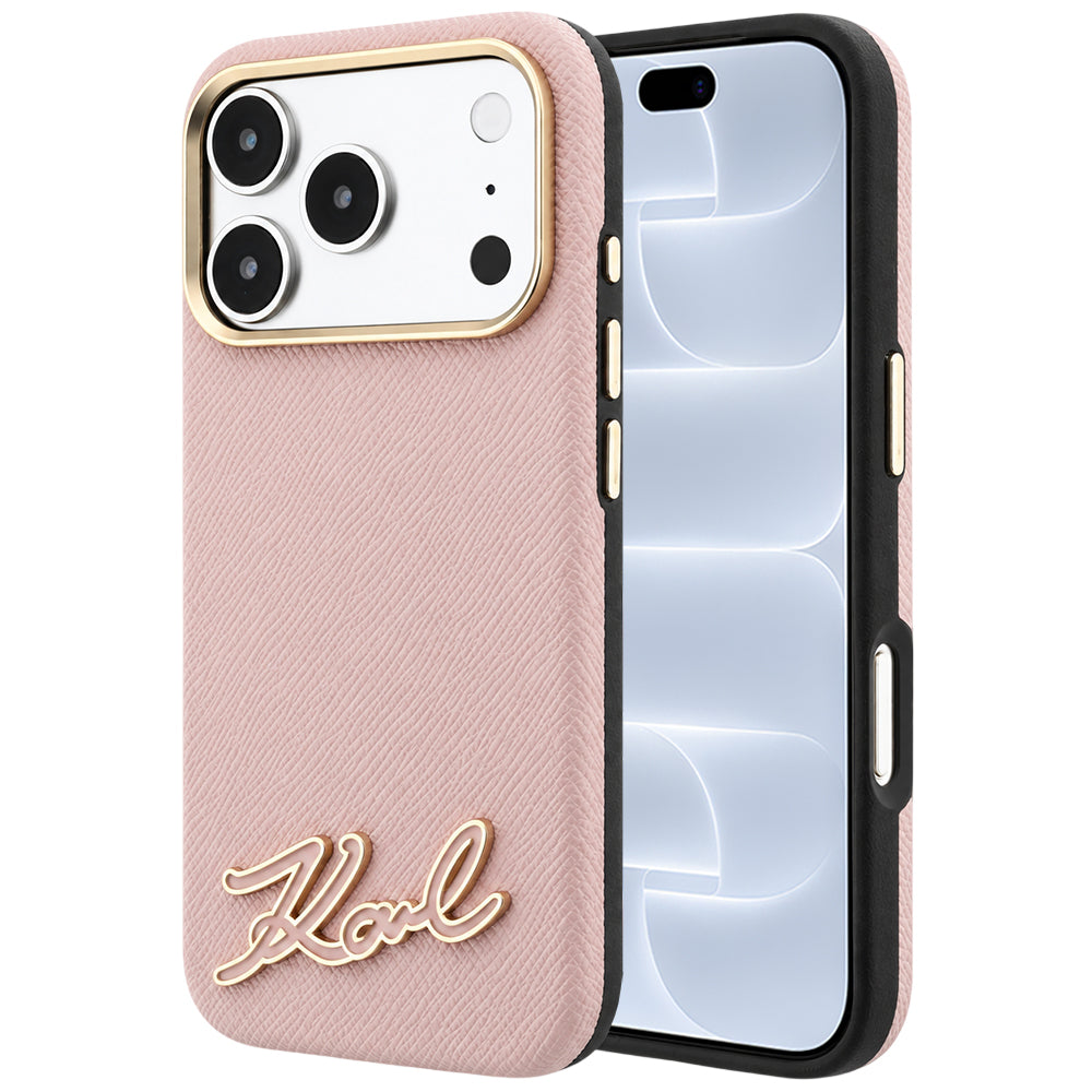 MagSafe Case for Apple iPhone 18 Pro / 17 Pro, Karl Lagerfeld, Grained Resin Sign Logo, Pink