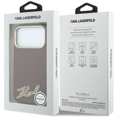 MagSafe Case for Apple iPhone 18 Pro / 17 Pro, Karl Lagerfeld, Grained Resin Sign Logo, Burgundy