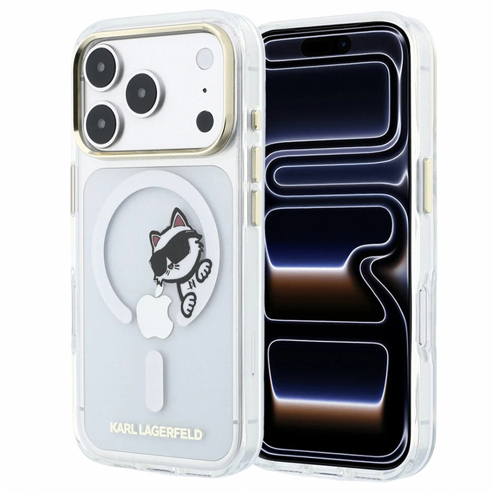 MagSafe Case for Apple iPhone 18 Pro / 17 Pro, Karl Lagerfeld, IML Peekaboo Print and Metal Frame, Transparent