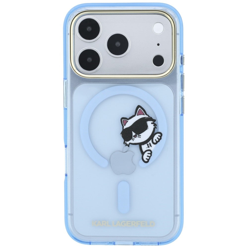 MagSafe Case for Apple iPhone 18 Pro / 17 Pro, Karl Lagerfeld, IML Peekaboo Print Metal Frame, Blue