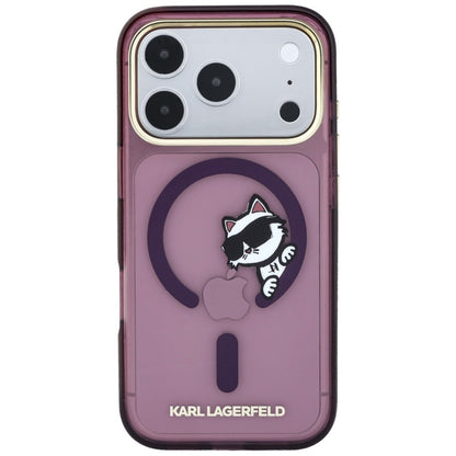 MagSafe Case for Apple iPhone 18 Pro / 17 Pro, Karl Lagerfeld, IML Peekaboo Print and Metal Frame, Burgundy