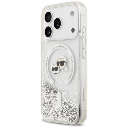 MagSafe Case for Apple iPhone 18 Pro / 17 Pro, Karl Lagerfeld, Liquid Glitter Karl & Choupette Head's, Transparent