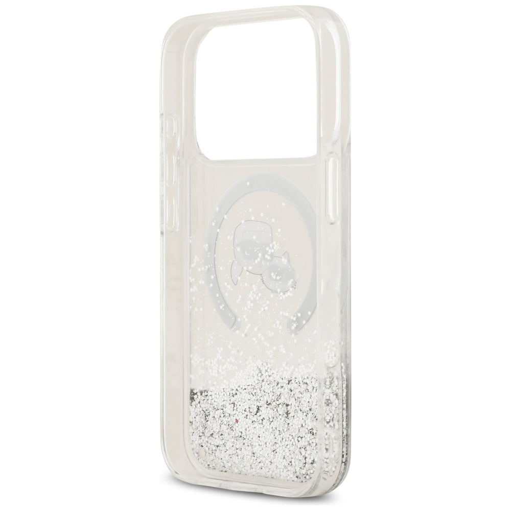 MagSafe Case for Apple iPhone 18 Pro / 17 Pro, Karl Lagerfeld, Liquid Glitter Karl & Choupette Head's, Transparent