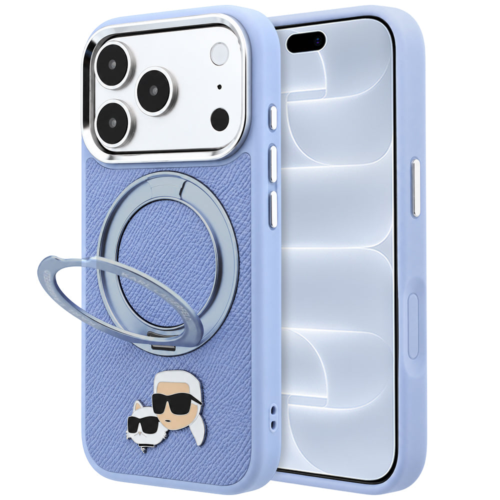 MagSafe Case for Apple iPhone 18 Pro / 17 Pro, Karl Lagerfeld, Ring Stand 360 Karl & Choupette Pin, Blue