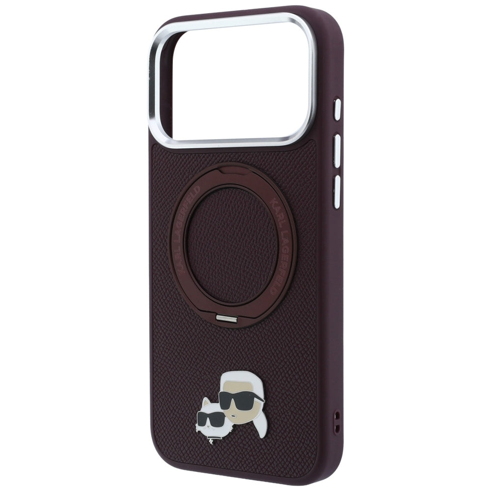 MagSafe Case for Apple iPhone 18 Pro / 17 Pro, Karl Lagerfeld, Ring Stand 360 Karl & Choupette Pin, Burgundy