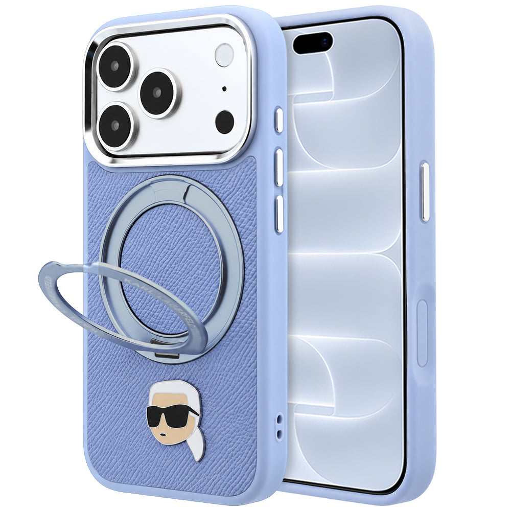 MagSafe Case for Apple iPhone 18 Pro / 17 Pro, Karl Lagerfeld, Ring Stand 360 Karl Pin, Blue