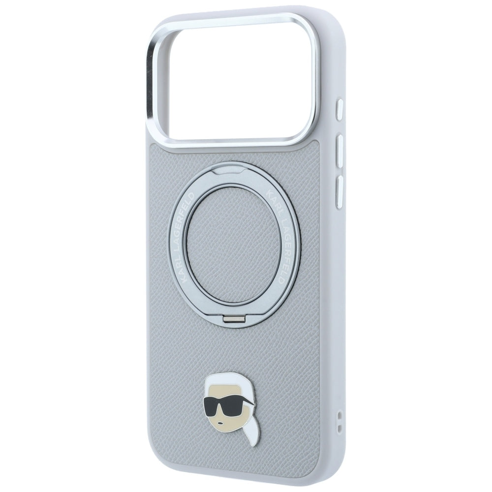 MagSafe Case for Apple iPhone 18 Pro / 17 Pro, Karl Lagerfeld, Ring Stand 360 Karl Pin, Gray
