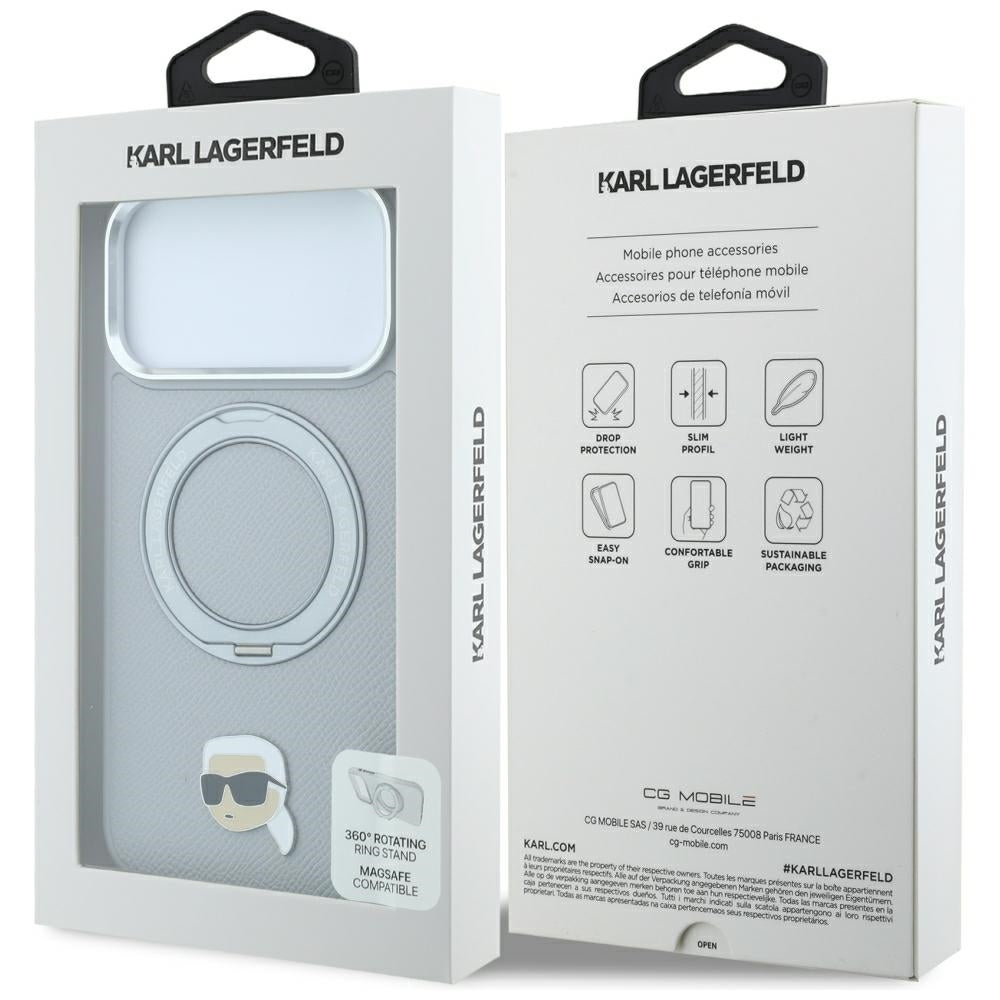 MagSafe Case for Apple iPhone 18 Pro / 17 Pro, Karl Lagerfeld, Ring Stand 360 Karl Pin, Gray
