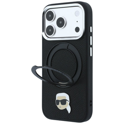 MagSafe Case for Apple iPhone 18 Pro / 17 Pro, Karl Lagerfeld, Ring Stand 360 Karl Pin, Black