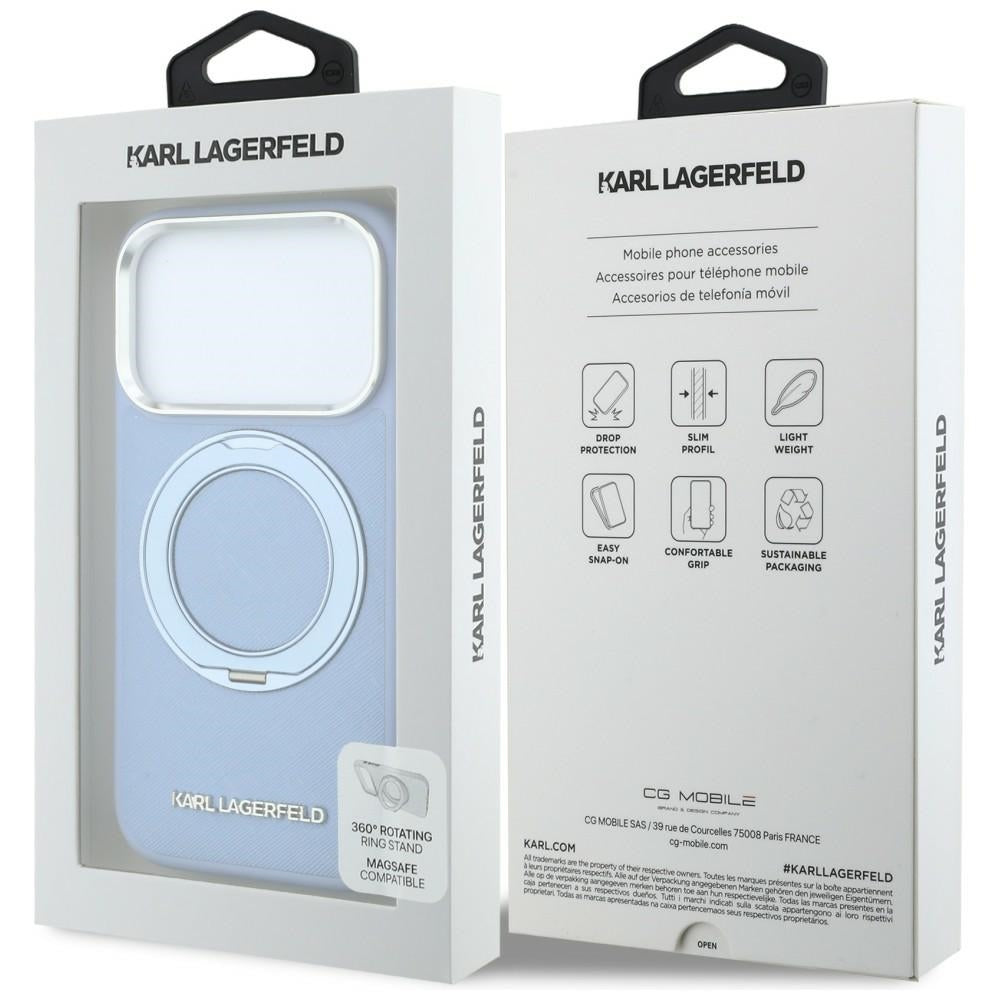 MagSafe Case for Apple iPhone 18 Pro / 17 Pro, Karl Lagerfeld, Ring Stand 360 Saffiano, Blue