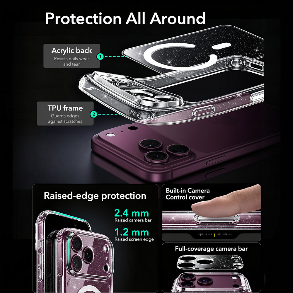 MagSafe Case for Apple iPhone 18 Pro, ESR, Classic Hybrid Shimmer, Transparent