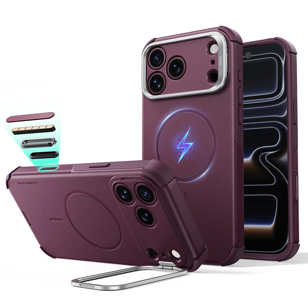 MagSafe Case for Apple iPhone 18 Pro Max / 17 Pro Max, ESR, Cyber Armor Kickstand, Dark Satin Burgundy