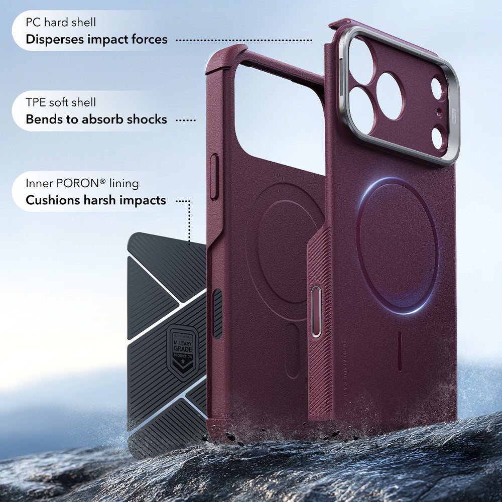 MagSafe Case for Apple iPhone 18 Pro Max / 17 Pro Max, ESR, Cyber Armor Kickstand, Dark Satin Burgundy