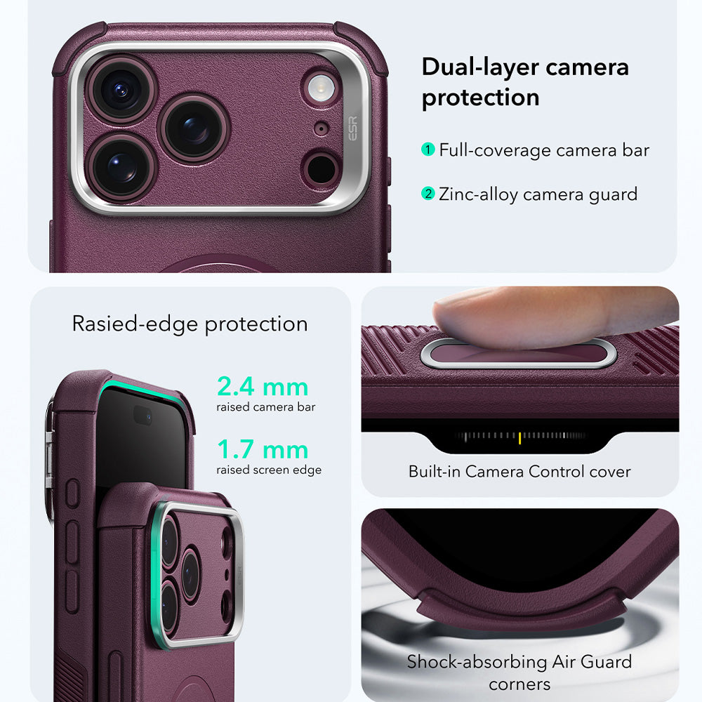MagSafe Case for Apple iPhone 18 Pro Max / 17 Pro Max, ESR, Cyber Armor Kickstand, Dark Satin Burgundy