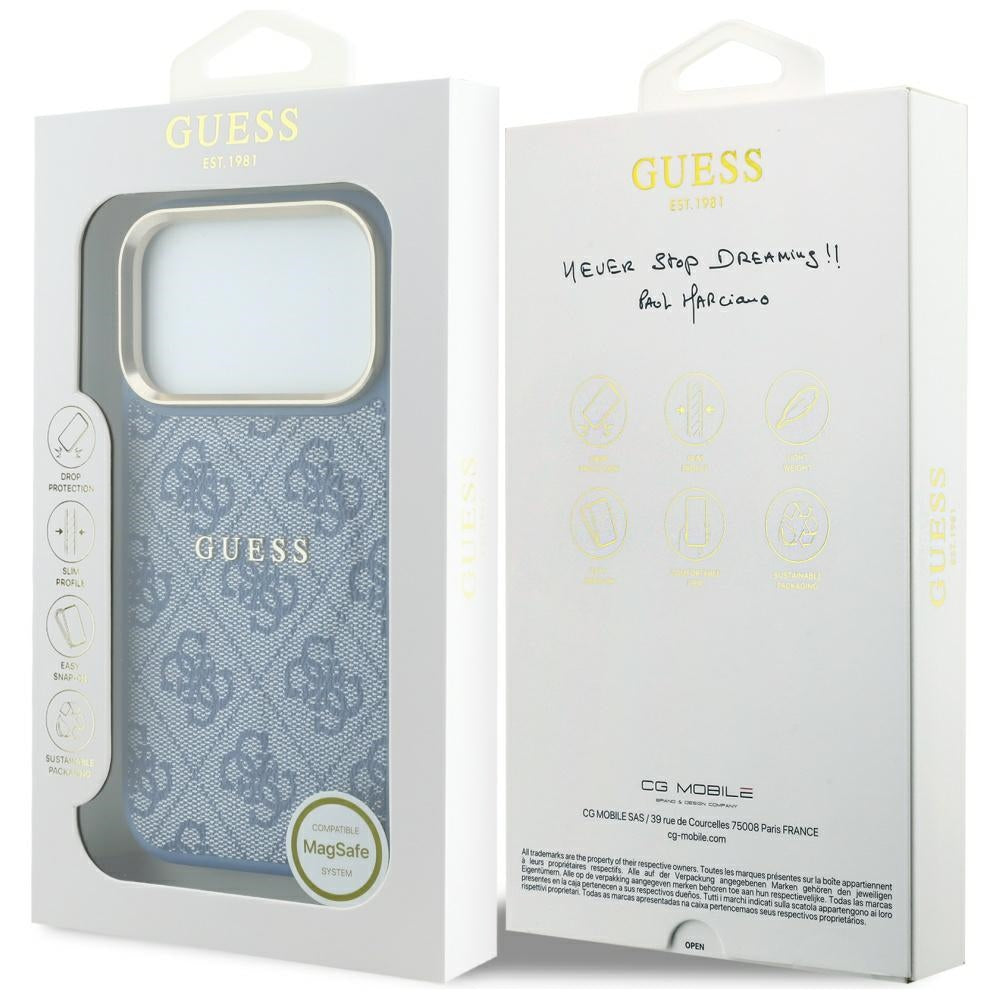 MagSafe Case for Apple iPhone 18 Pro Max / 17 Pro Max, Guess, 4G Embossed Classic, Blue