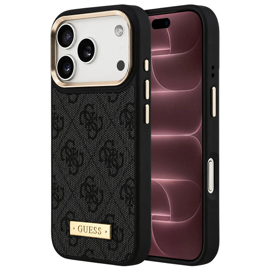 MagSafe Case for Apple iPhone 18 Pro Max / 17 Pro Max, Guess, 4G Logo Plate, Black