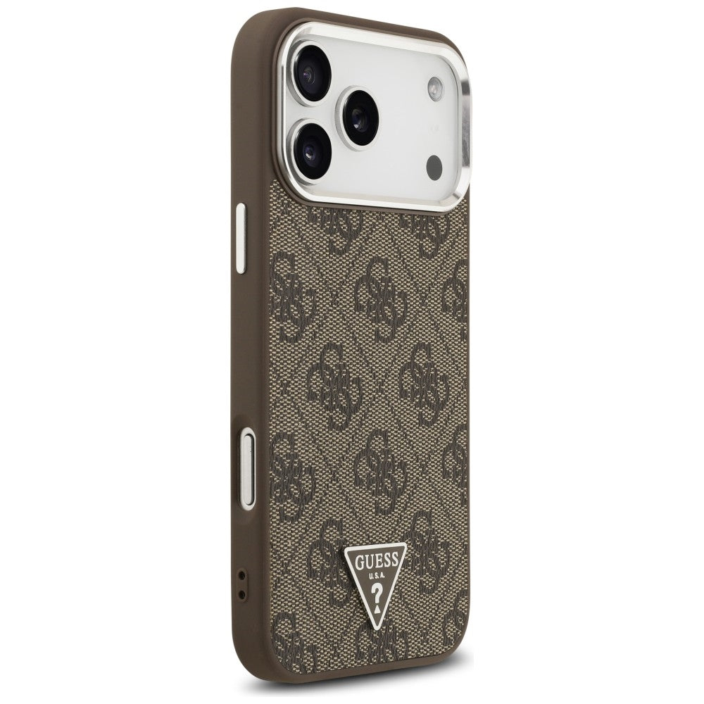 MagSafe Case for Apple iPhone 18 Pro Max / 17 Pro Max, Guess, 4G Triangle Logo, Silver Brown