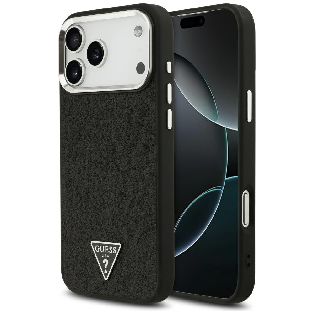 MagSafe Case for Apple iPhone 18 Pro Max / 17 Pro Max, Guess, Glitter Triangle Logo, Black
