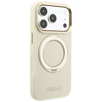 MagSafe Case for Apple iPhone 18 Pro Max / 17 Pro Max, Guess, Grained Ring Stand 360 Classic, Beige
