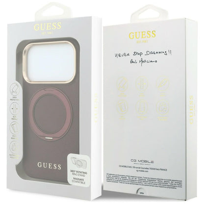 MagSafe Case for Apple iPhone 18 Pro Max / 17 Pro Max, Guess, Grained Ring Stand 360 Classic, Burgundy