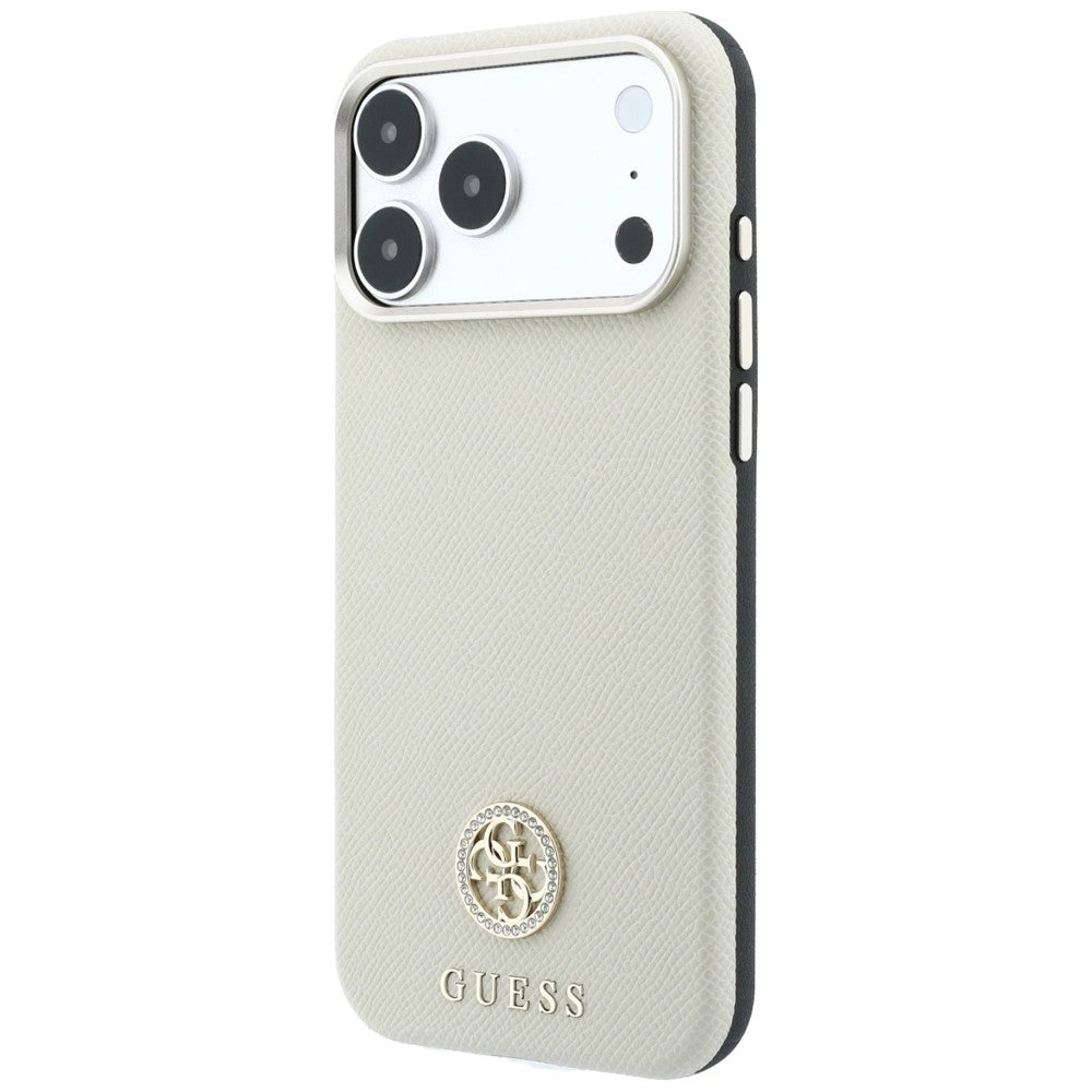 MagSafe Case for Apple iPhone 18 Pro Max / 17 Pro Max, Guess, Grained Round Strass Logo, Beige