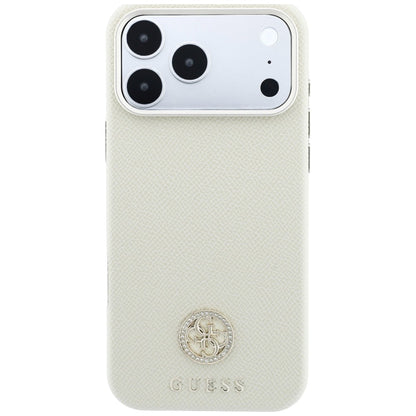 MagSafe Case for Apple iPhone 18 Pro Max / 17 Pro Max, Guess, Grained Round Strass Logo, Beige