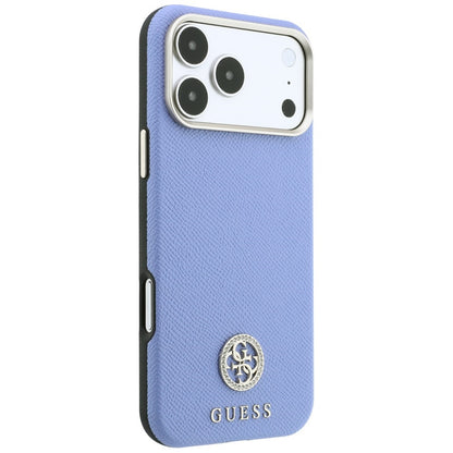 MagSafe Case for Apple iPhone 18 Pro Max / 17 Pro Max, Guess, Grained Round Strass Logo, Blue